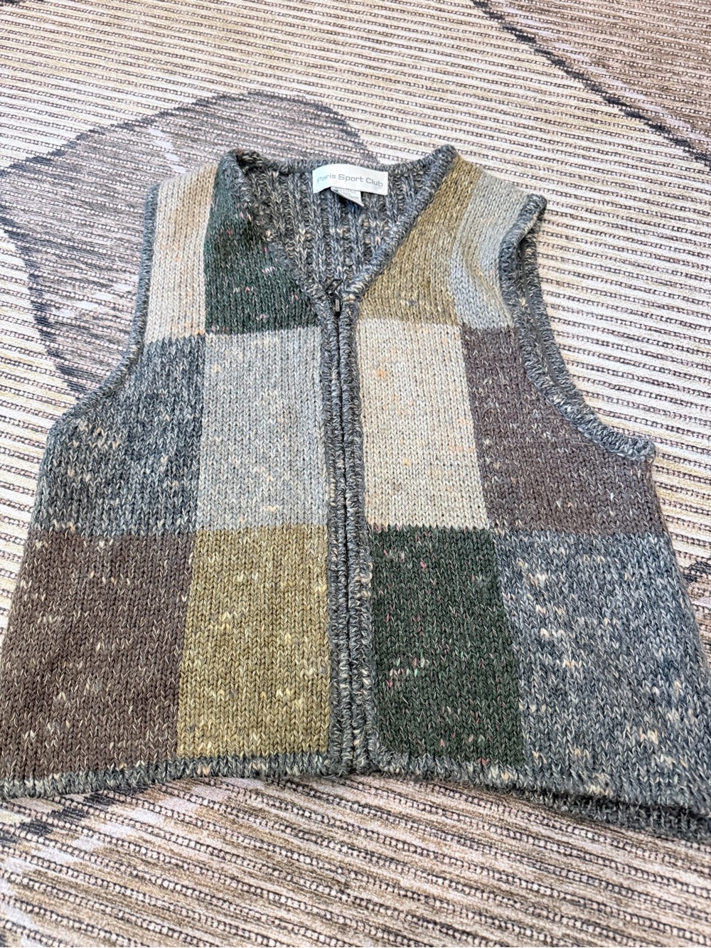 Patchwork Knit Zip Vest - Green Multi